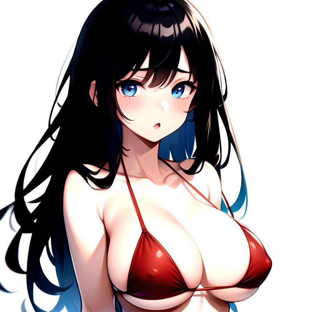 1girl O Absurdres Bikini Red Bikini Black Hair Blue Eyes Breasts Cleavage Collarbone Commentary Request Highres Large Breasts Lo, 3974523639 - AIHentai - #main