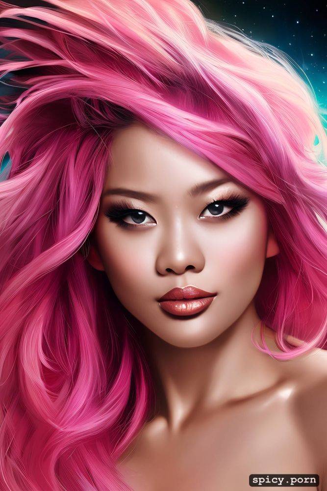 topless, asian, thong, cosmic background, beautiful, pink hair - #main
