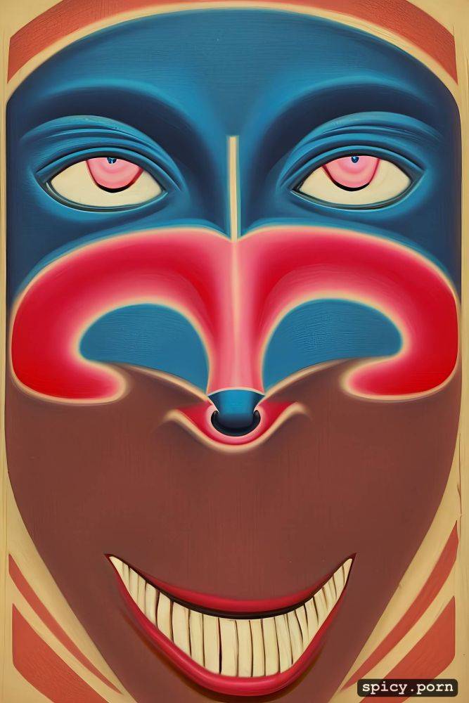 mandrill face woman, portrait, ukiyo e, natural tits, japanese woodblock print - #main