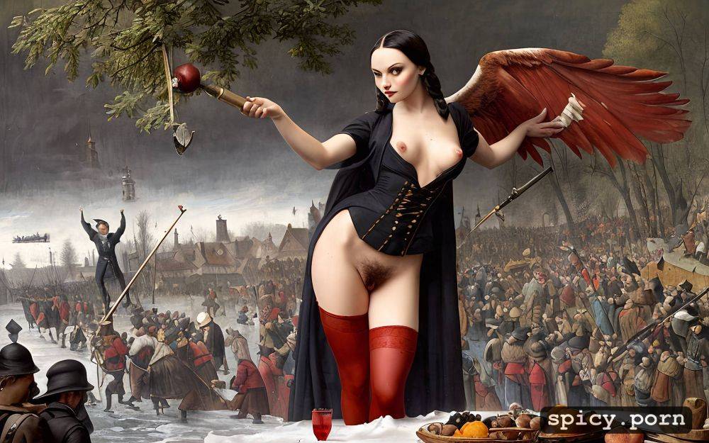 hair braid, hairy pussy, small boobs, perky nipples, historically accurate 19th century cute 18 yo russian grand duchess standing painting in the style of pieter bruegel de oude - #main