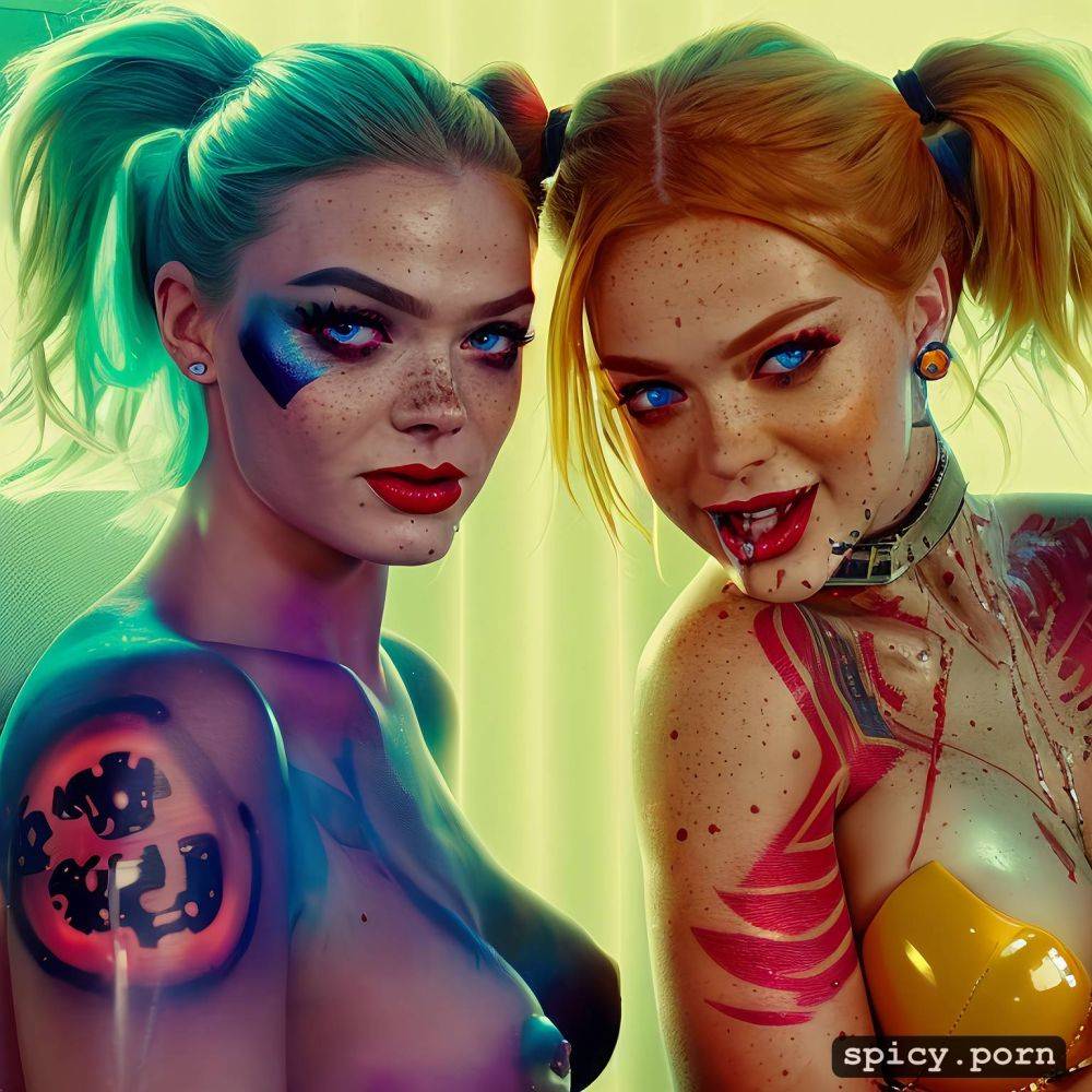 retrowave neon lights, tattooed, long red nails, pussy piercing - #main