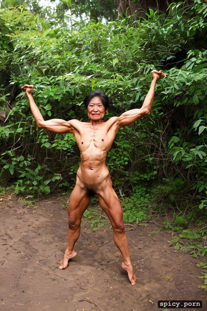 hairy pubis, thai granny, 8k, visible from head to toes, muscular arms - #main