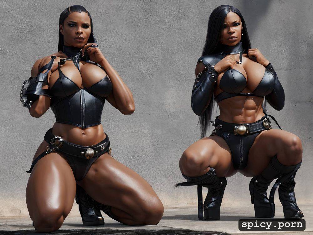 busty, gorgeous anus visible, plump african female muscle dominatrix dressed in leather - #main