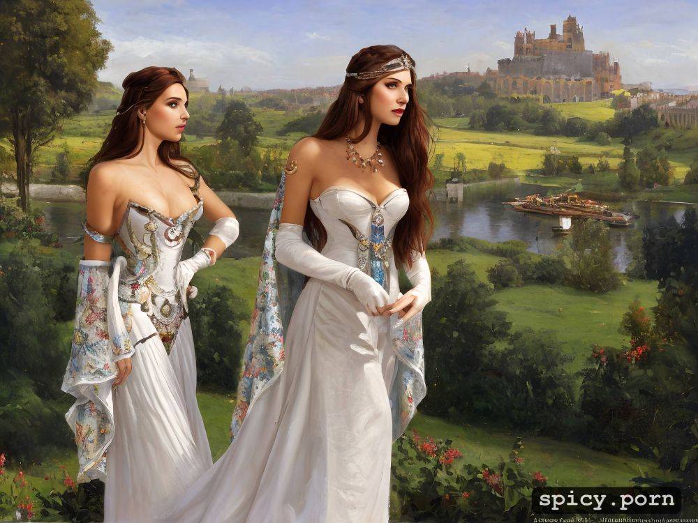 perky breasts, realistic art, castle in background, realistic - #main