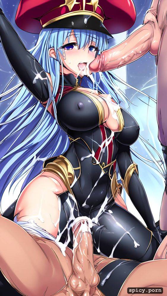 armor, cum in mouth, style hentai cg, ripped clothes, covered in cum - #main