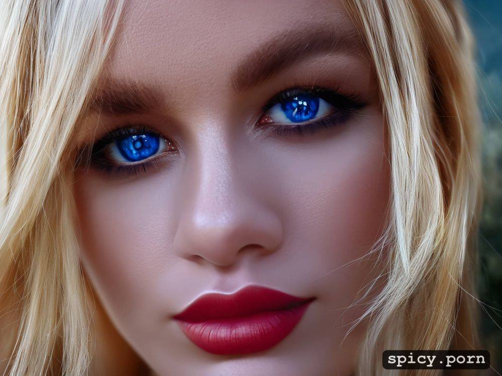 red lips, ultra realistic blonde woman completely naked, extra detailed big blue eyes - #main