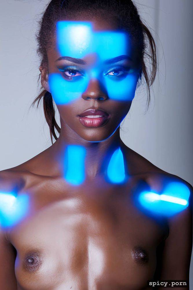 high tech, with hazel eyes and full lips, metal structures, blue backlight - #main