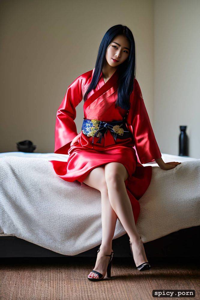 schoolbooks on bed, korean dress, petite body, legs spread open - #main