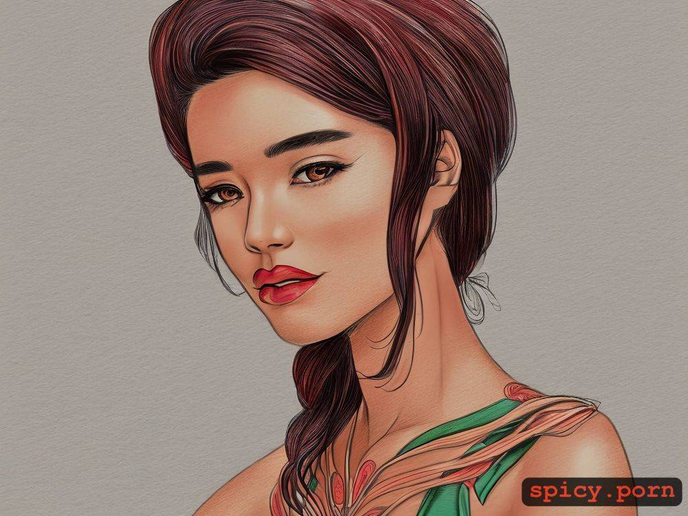 portrait, intricate line drawings, thai girl, industrial background in pastel colors - #main