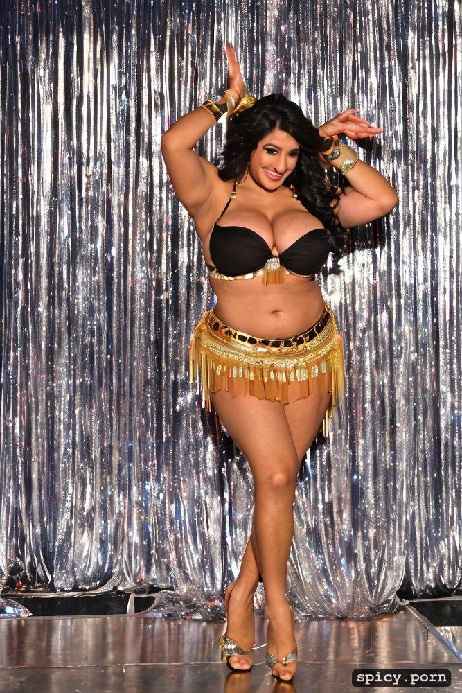 performing in high heels on stage, huge hanging boobs, 34 yo beautiful thick american bellydancer - #main