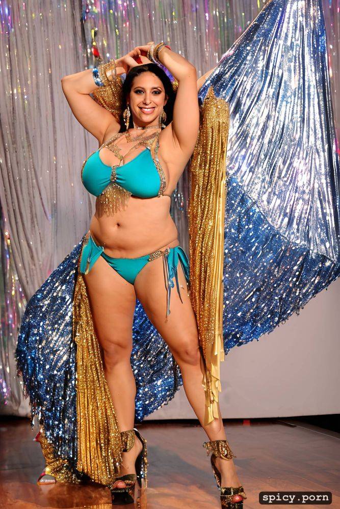 performing in high heels on stage, huge hanging boobs, 37 yo beautiful thick american bellydancer - #main