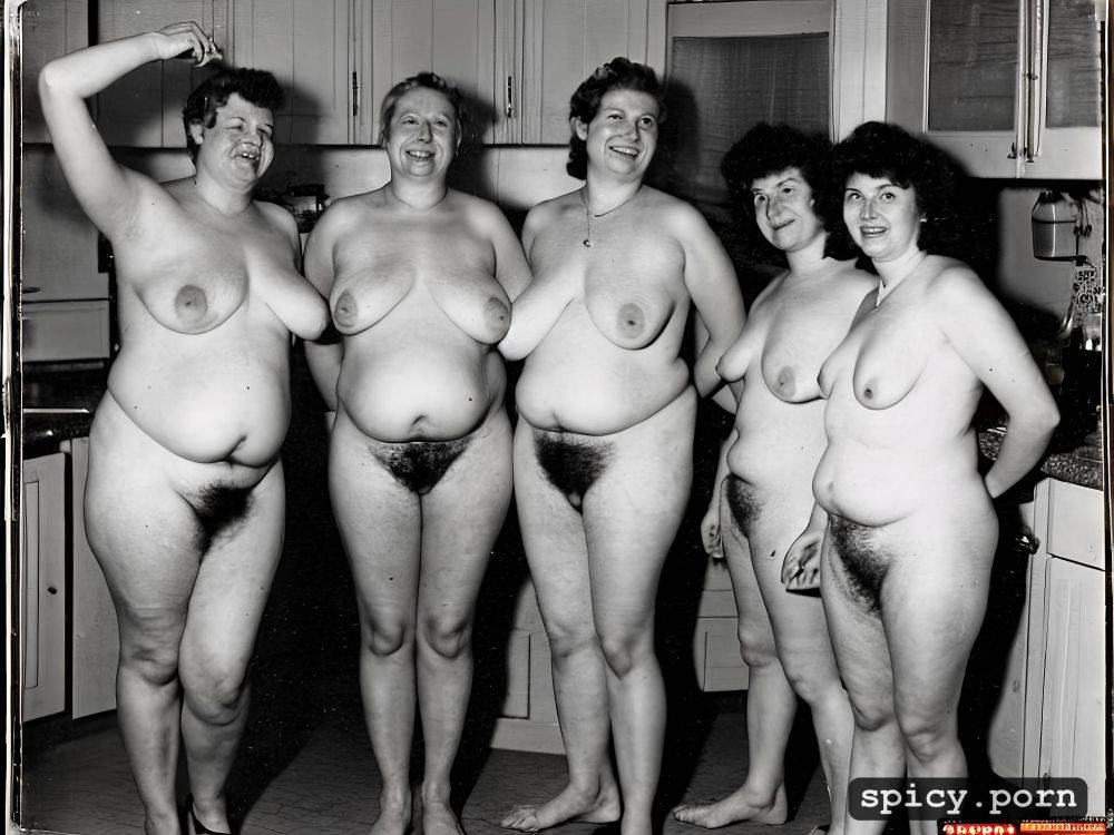 fully naked, group photo of fat lesbians, standing in kitchen - #main