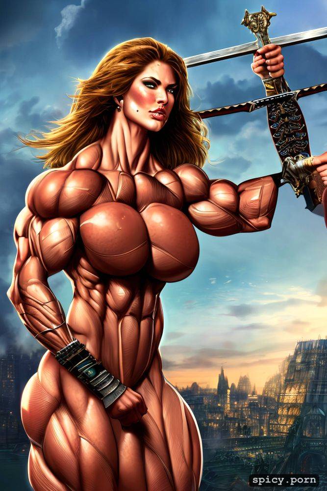 massive abs, nude muscle woman, combat, perfect face, amazon woman - #main