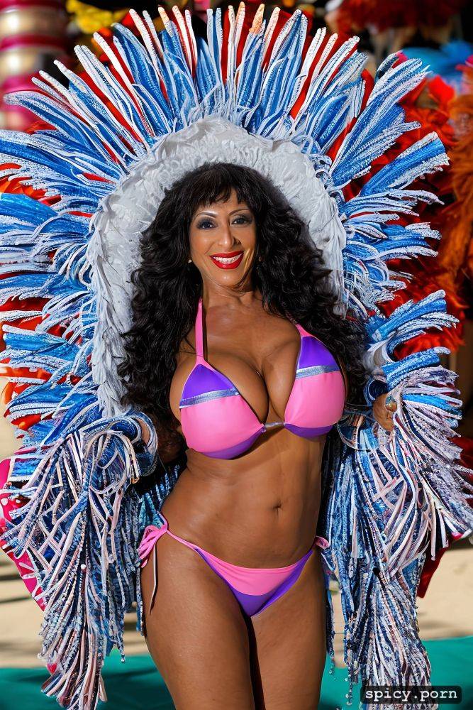 color portrait, huge natural boobs, 63 yo beautiful performing brazilian carnival dancer - #main
