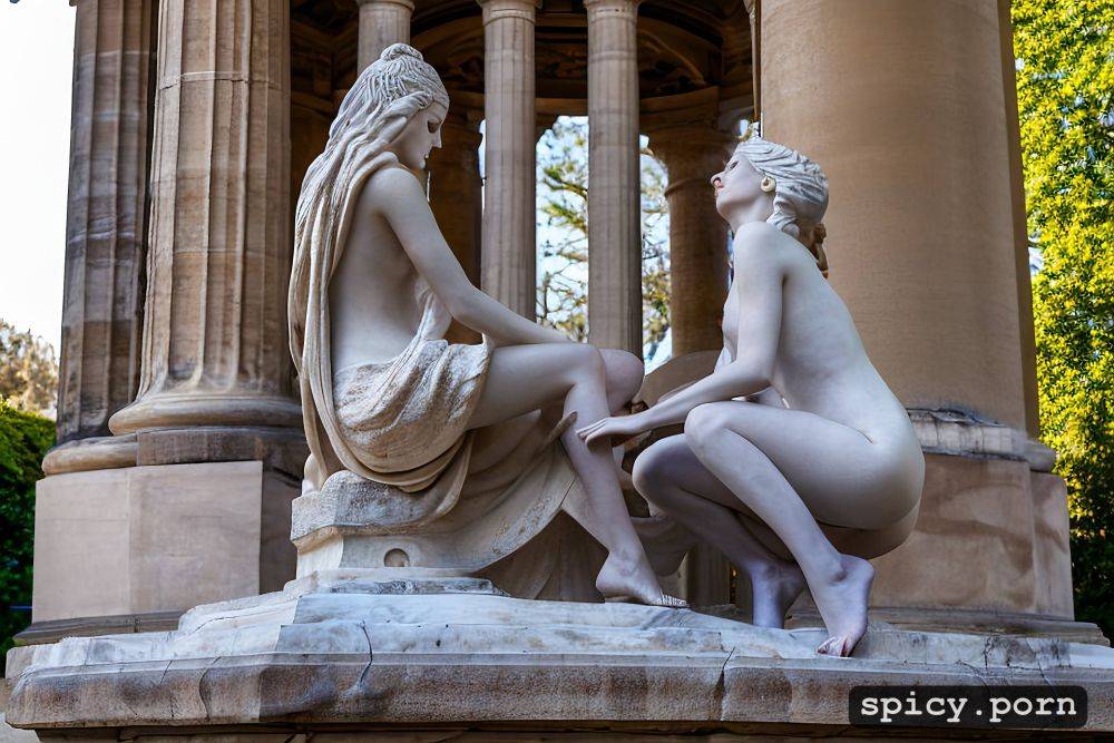 19 years old, park, sculptre of two women, small tits, marble sculpture - #main