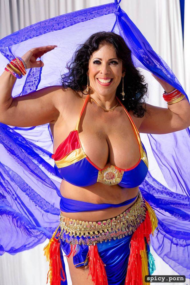 performing on stage, huge hanging boobs, 65 yo beautiful thick american bellydancer - #main