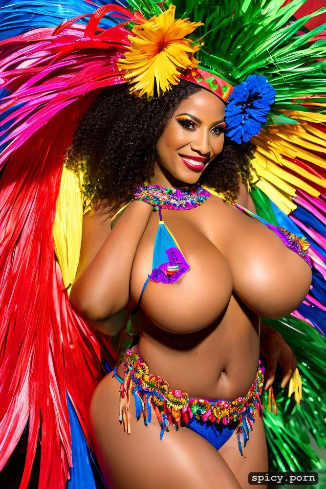 color portrait, huge natural boobs, 33 yo beautiful performing brazilian carnival dancer - #main