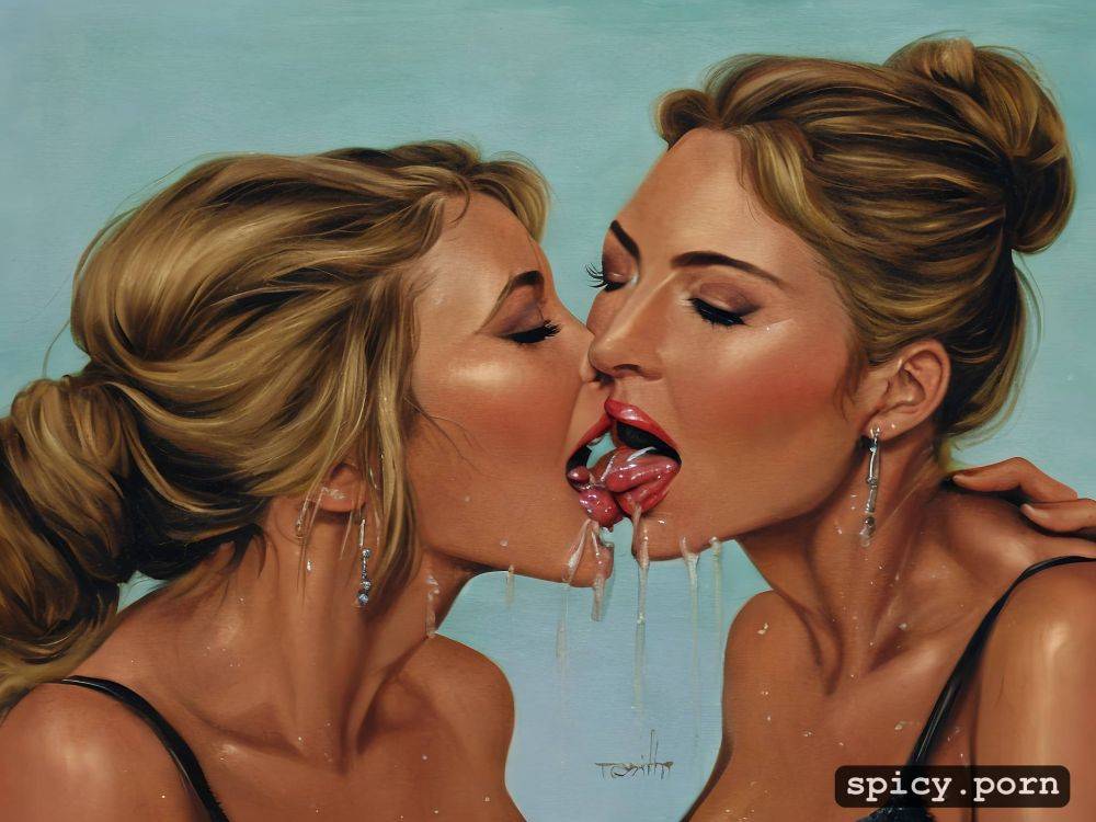 looking at camera, sloppy kissing, two women kissing, artistic - #main