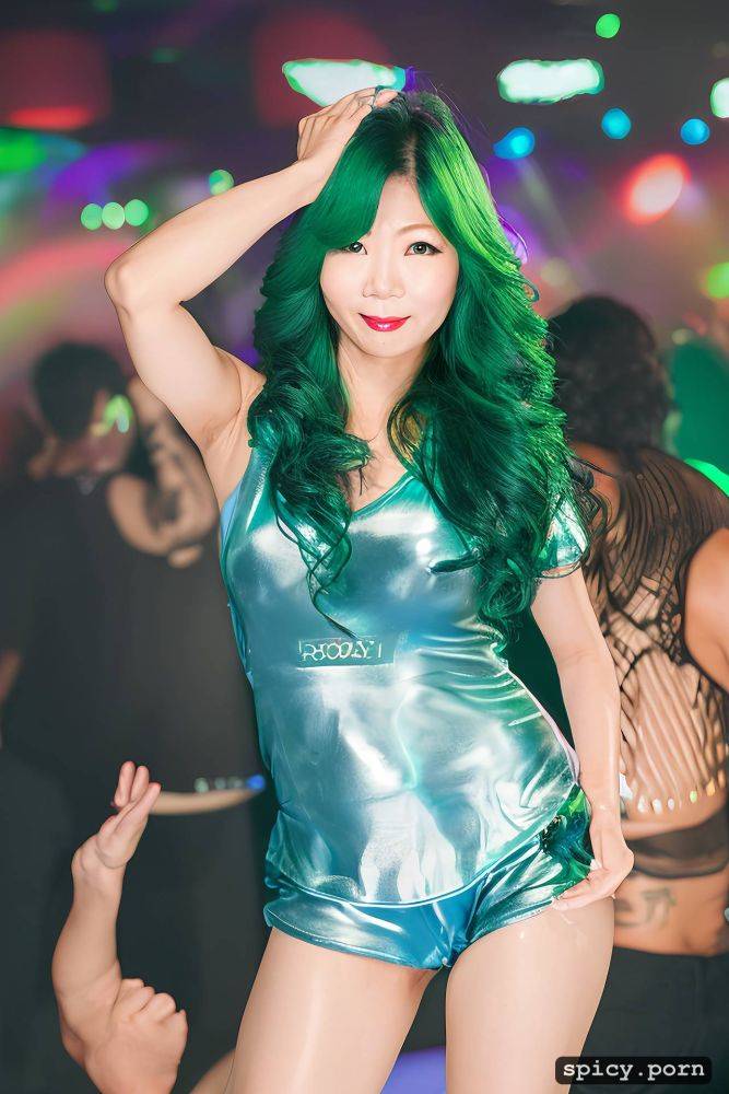 centered, curly hair, elegant, dancing in a club, cyborg, korean lady - #main