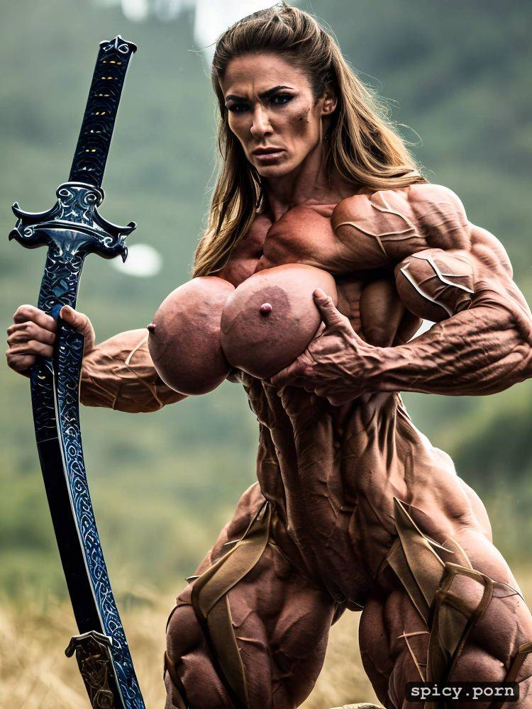 massive abs, nude muscle woman, combat, perfect face, amazon woman - #main