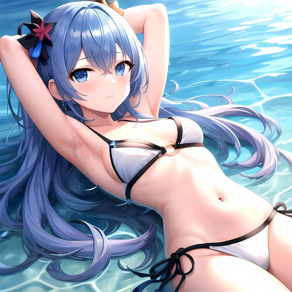 1girl Absurdres Arms Behind Head Bikini Blue Eyes Blue Hair Breasts Closed Mouth Hair Between Eyes Highres Hololive Hoshimachi S, 170351743 - AIHentai - #main
