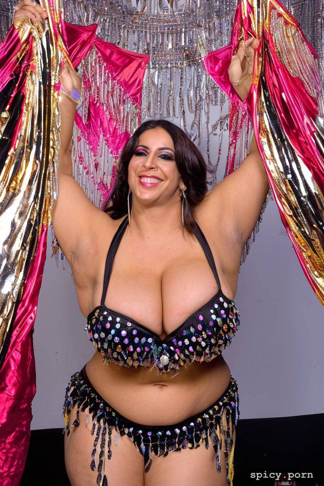 performing on stage, huge hanging boobs, 34 yo beautiful thick american bellydancer - #main