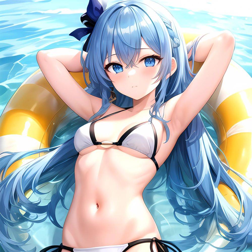 1girl Absurdres Arms Behind Head Bikini Blue Eyes Blue Hair Breasts Closed Mouth Hair Between Eyes Highres Hololive Hoshimachi S, 2904855140 - AIHentai - #main