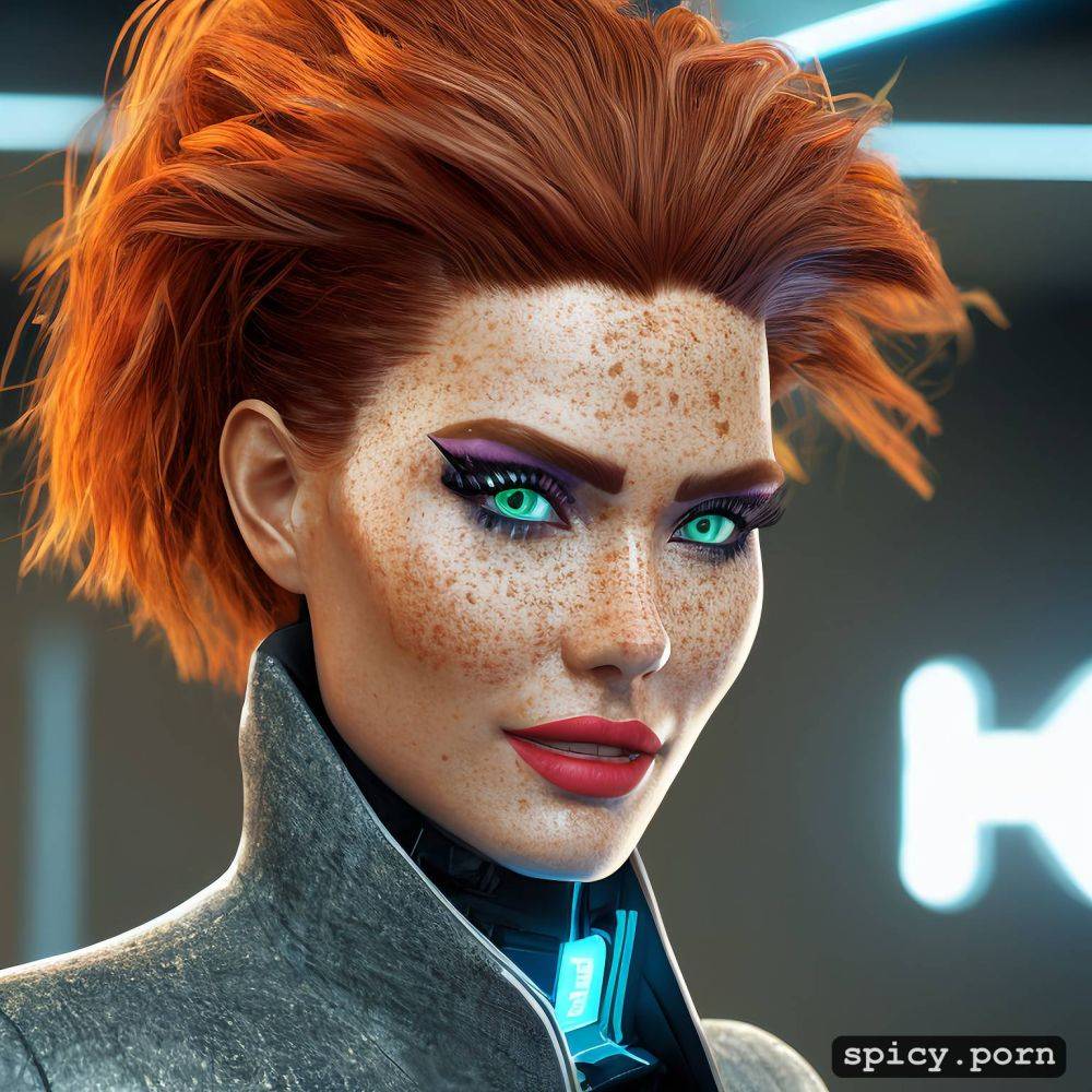 an extremely beautiful redhead scandinavian female humanoid with freckled cheeks - #main