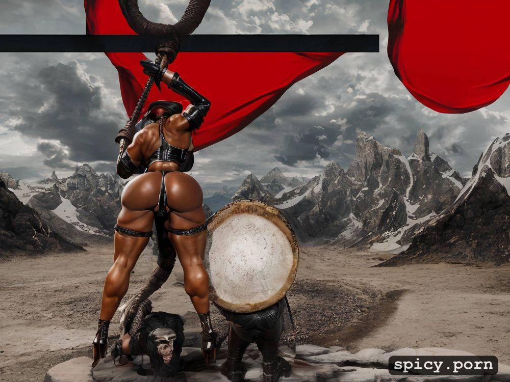 busty, gorgeous anus visible, plump african female muscle dominatrix dressed in leather - #main
