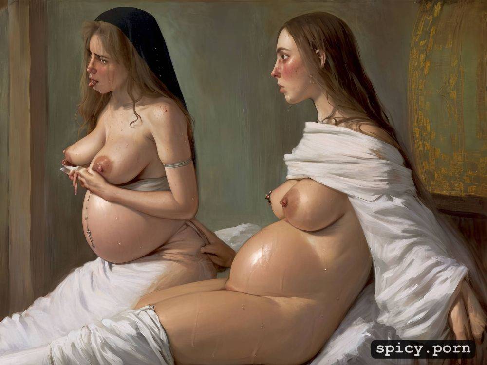 pregnant, ilya repin painting, on bed, saint virgin mary, lesbian whore - #main