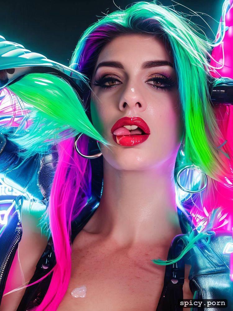 anne hathaway has c cup boobs, neon lights, long hair, high makeup - #main