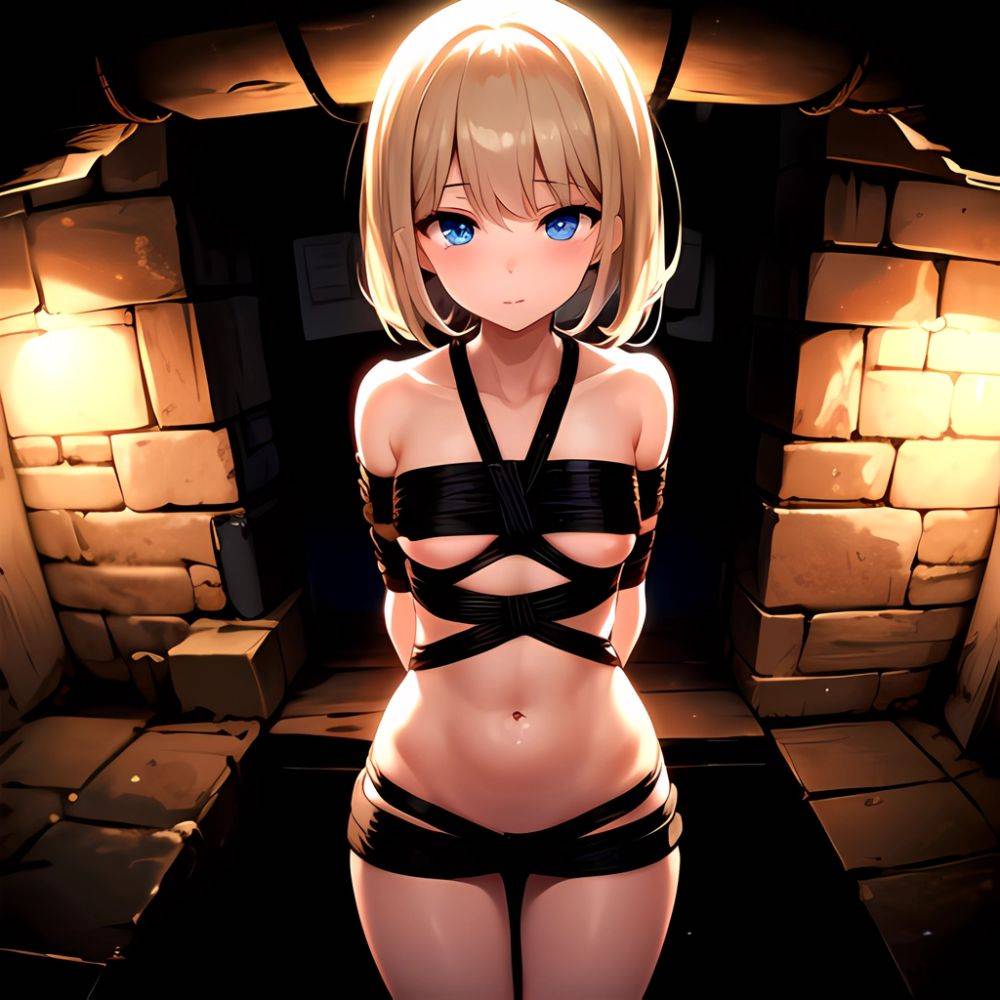 1girl Solo BDSM Tied Up Rope Dungeon Cave Naked Pov Blue Eyes Arms Behind Back Masterpiece High Quality, 2927042313 - AIHentai - #main
