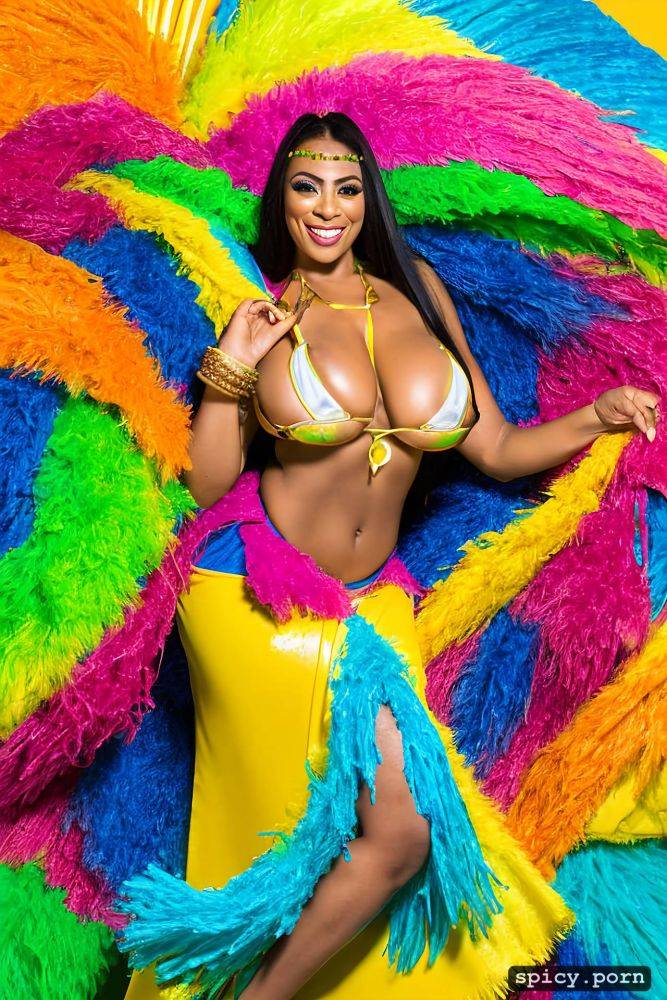 color portrait, huge natural boobs, 35 yo beautiful performing brazilian carnival dancer - #main