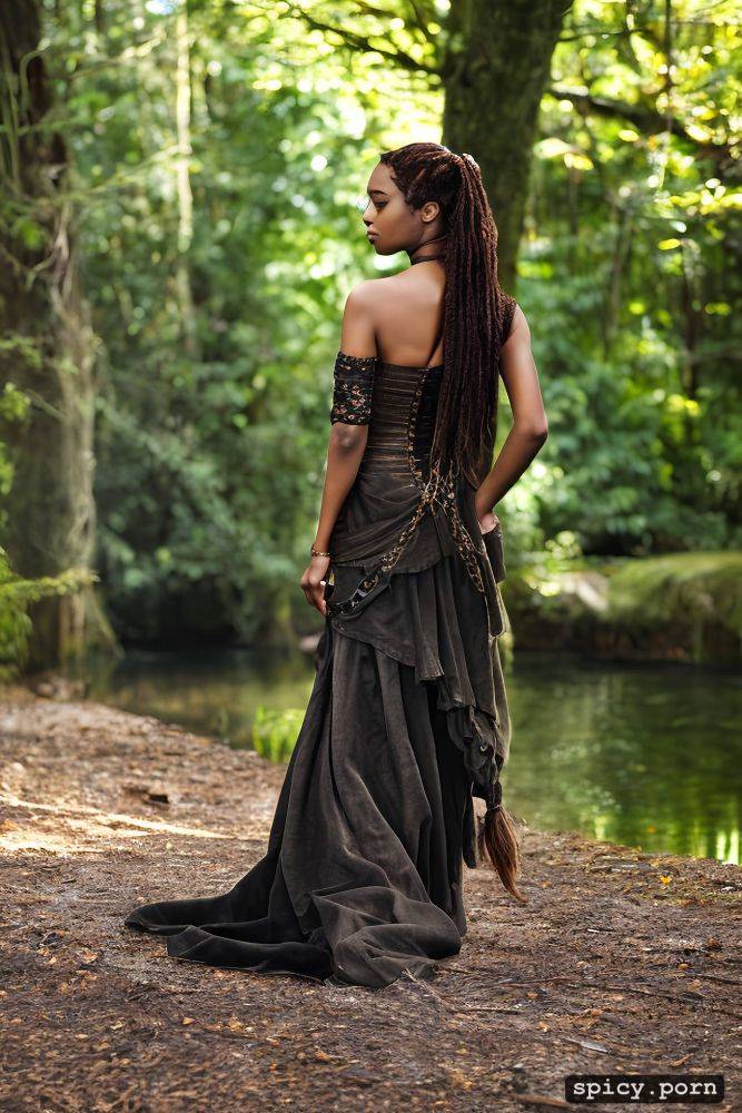 black women, in summery woods near a pond, pretty face, backlighting - #main