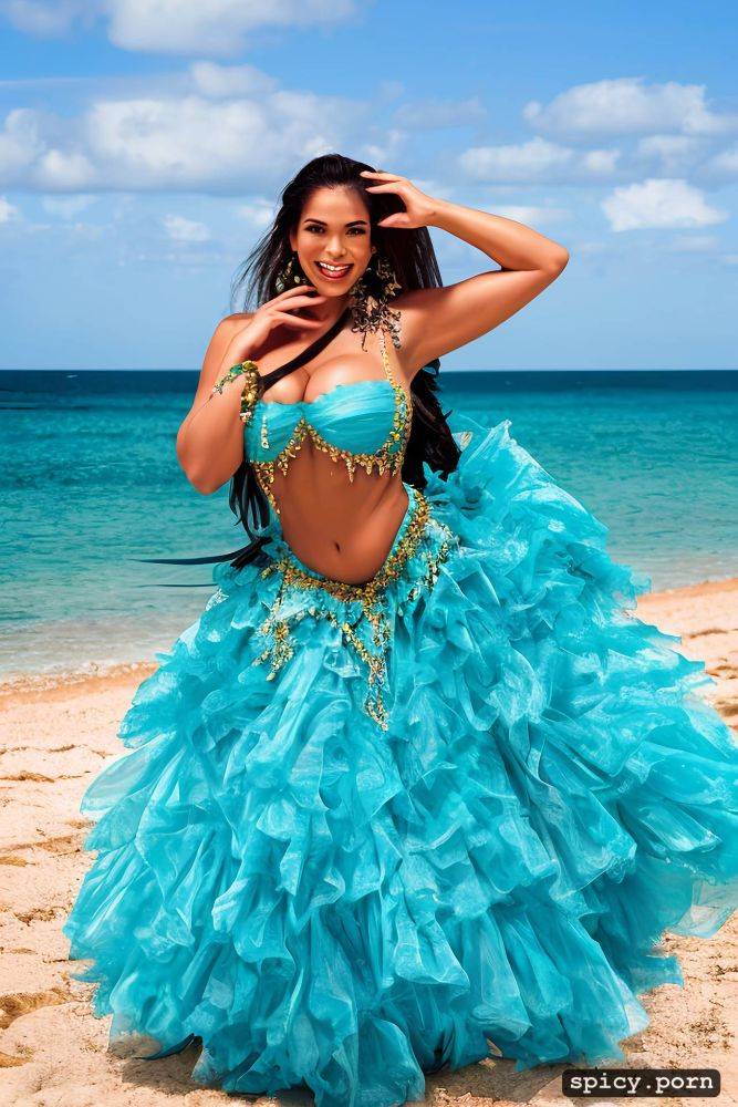 color portrait, huge natural boobs, 35 yo beautiful white caribbean carnival dancer - #main