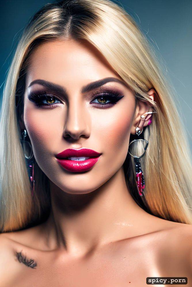 face close up, smoky eyes, correct shadows from light spot, ear rings - #main