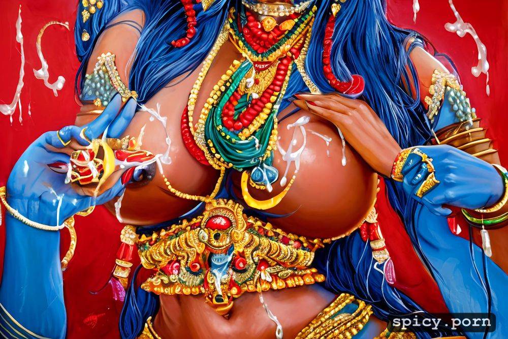 4 arm, beautiful hindu goddes devi kali, blue skin, massive cum - #main