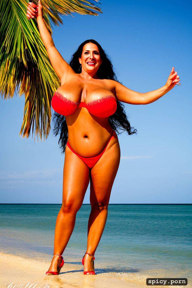 color portrait, huge natural boobs, 40 yo beautiful white caribbean carnival dancer - #main