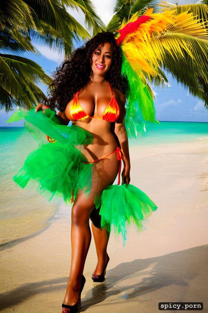 color portrait, huge natural boobs, 28 yo beautiful white caribbean carnival dancer - #main