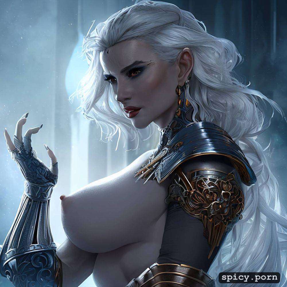 nude woman, seductive, fantasy armor, transparent, white hair - #main
