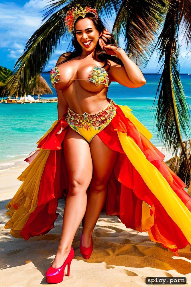 color portrait, huge natural boobs, 42 yo beautiful white caribbean carnival dancer - #main