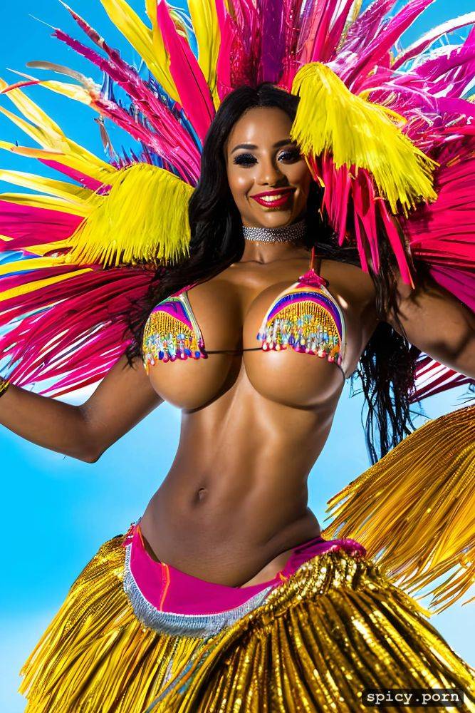 color portrait, huge natural boobs, 33 yo beautiful performing brazilian carnival dancer - #main