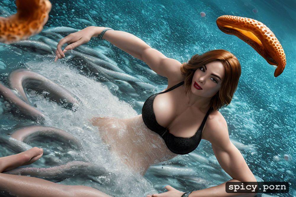 elegant, her body grew a snake skin, underwater diving scenario gorgeous face - #main