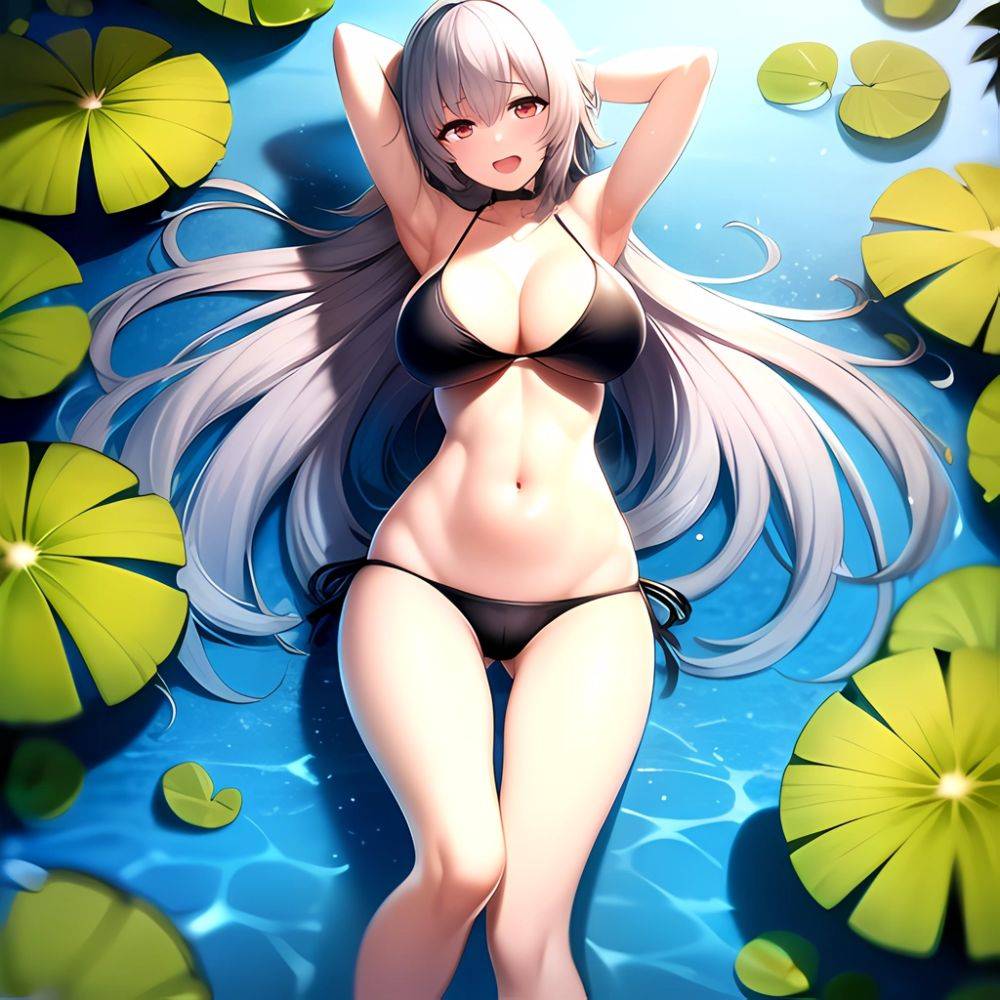 1girl D Bare Arms Bare Shoulders Bikini Black Bikini Breasts Bug Butterfly Butterfly Hair Ornament Choker Cleavage Feet Out Of, 3169288720 - AIHentai - #main