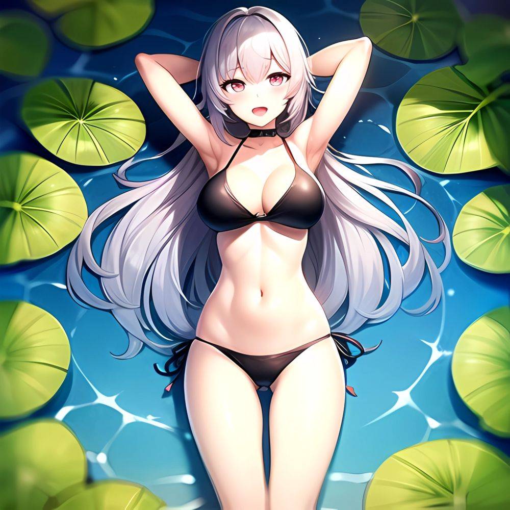 1girl D Bare Arms Bare Shoulders Bikini Black Bikini Breasts Bug Butterfly Butterfly Hair Ornament Choker Cleavage Feet Out Of, 2205545234 - AIHentai - #main