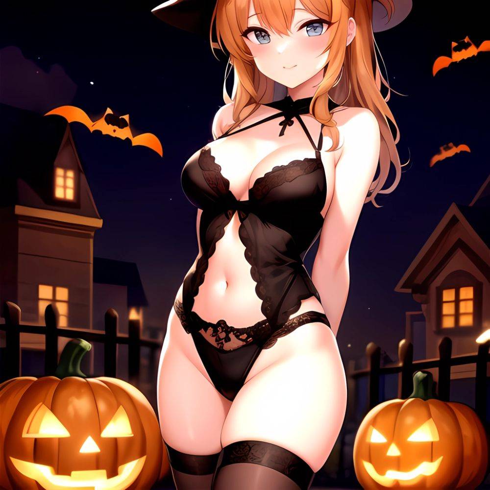 1girl Solo Sexy Outfit Halloween Pumpkins Standing Arms Behind Back, 1541663402 - AIHentai - #main