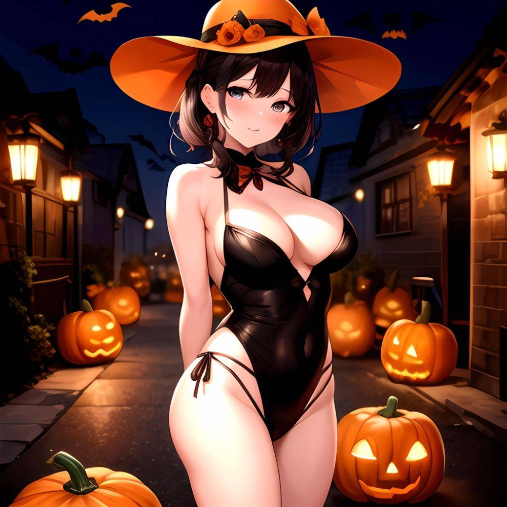 1girl Solo Sexy Outfit Halloween Pumpkins Standing Arms Behind Back, 2656592943 - AIHentai - #main