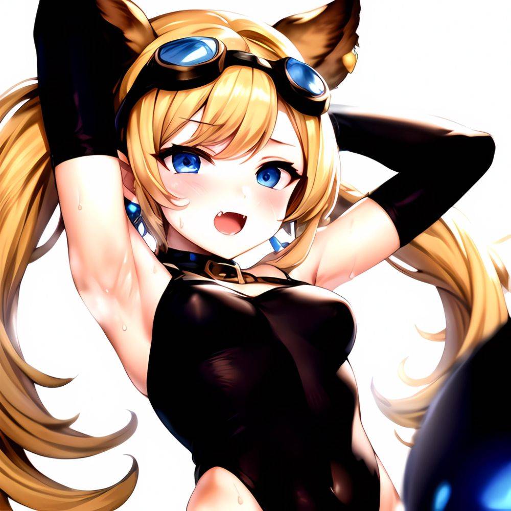 1girl Armpits Arms Behind Head Backlighting Bare Arms Bare Legs Blonde Hair Blue Eyes Blush Breasts Check Commentary Clothing Cu, 1976213844 - AIHentai - #main