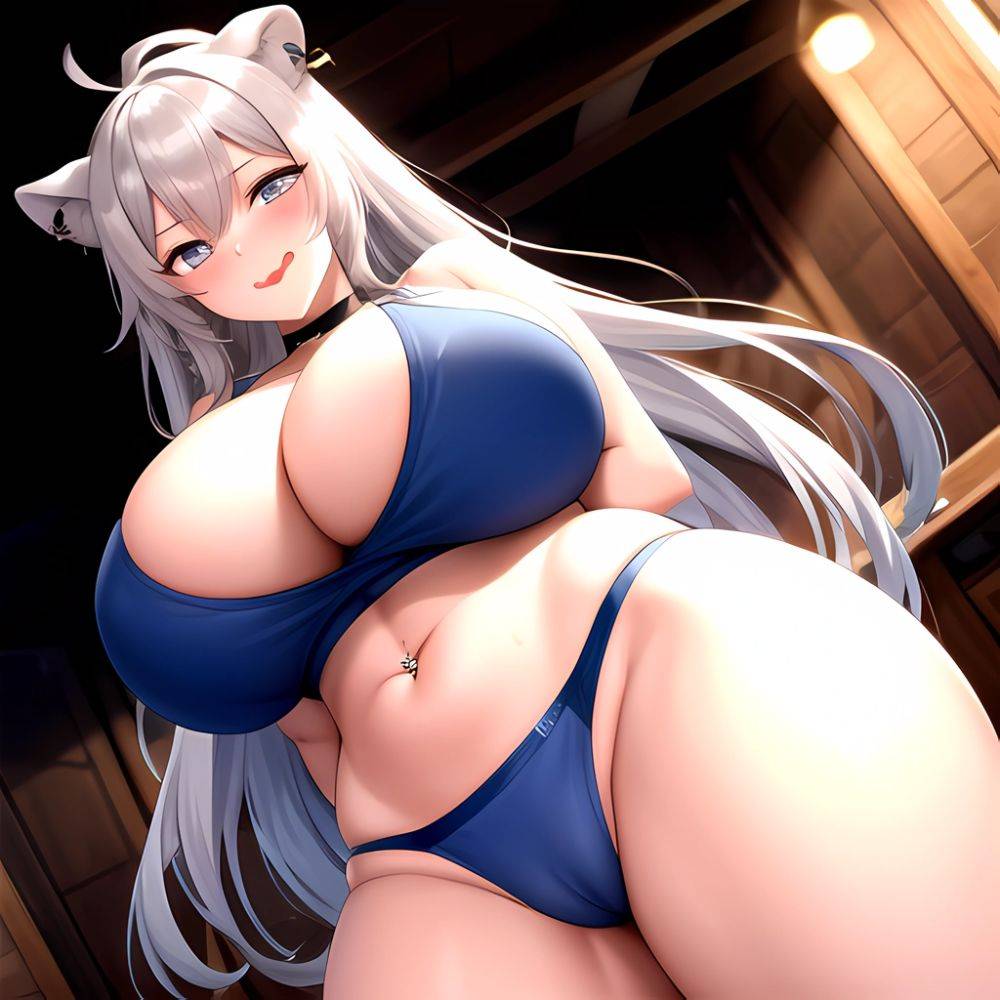 1girl Alternate Breast Size Animal Ears Bare Shoulders Belly Black Choker Blush Breasts Cameltoe Choker Cleavage Cowboy Shot Cur, 3992285113 - AIHentai - #main