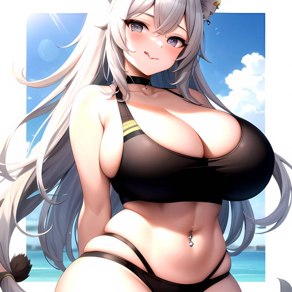 1girl Alternate Breast Size Animal Ears Bare Shoulders Belly Black Choker Blush Breasts Cameltoe Choker Cleavage Cowboy Shot Cur, 837615128 - AIHentai - #main